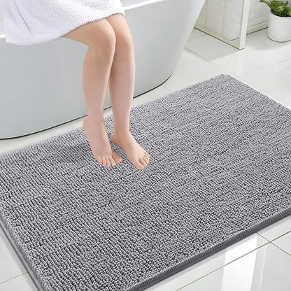 OLANLY Large Bathroom Rugs 44x32, Extra Soft Absorbent Chenille Bath Rugs | Grey, Quick-Drying Rubber Backing, Machine Washable Bath Mat for Bathroom Floor, Tub and Shower, Home Decor Accessories