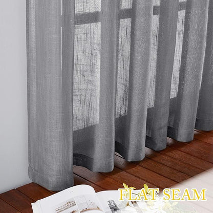 NICETOWN Bathroom Window Curtains 45 inch Length, Natural Linen Textured Rod Pocket & Back Tab Semi Sheer Short Curtains Privacy with Light Through for Bedroom/Living Room, 52" Wide, Grey