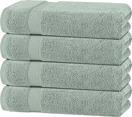 White Classic Green Bath Towels 27x54 Inch, Cotton Towel Set for Bathroom, Hotel, Gym, Spa, Soft Extra Absorbent Quick Dry 4 Pack