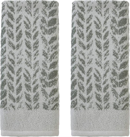 SKL Home Distressed Leaves Han Towel Set-2pc, 100% Turkish Cotton, Sage | 600 GSM weight. Spa-level quality. Soft & absorbent, reversible jacquard. For the bathroom, kitchen, bar or any sink space.