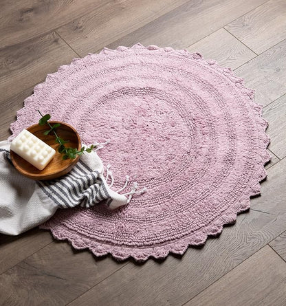 DII Crochet Collection Reversible Bath Mat, Round, 27.5" Diameter, Mauve