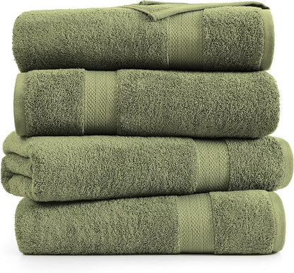 LANE LINEN Bath Sheet Set Soft Absorbent Quick Dry 100% Cotton - Oil Green | Towels Oversized Extra Large Bath - Fade-Resistant Color, Classic Terry Weave, Densely Woven, Coordinated Colors