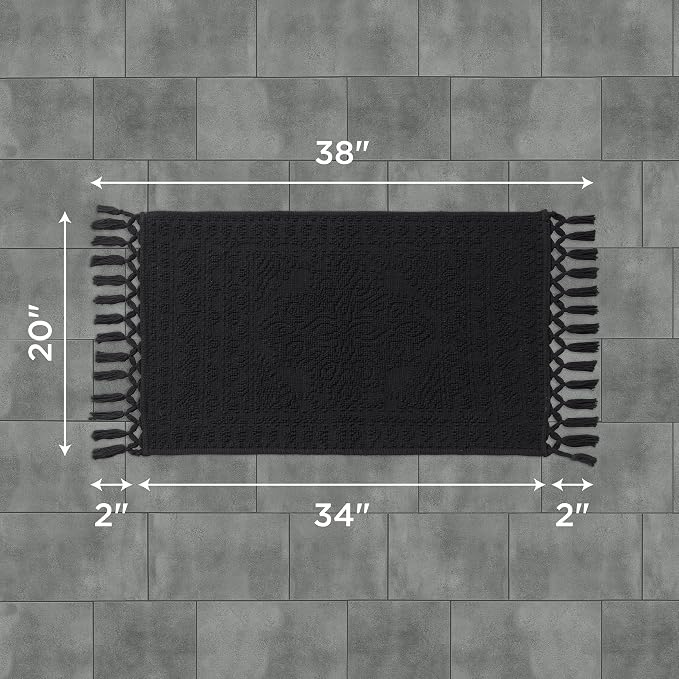 French Connection Nellore Bath Rugs, Woven and Beaded Bath Mats, Durable and Thick Bath Mats for Bathroom and Shower Rugs, 20" x 38", Black