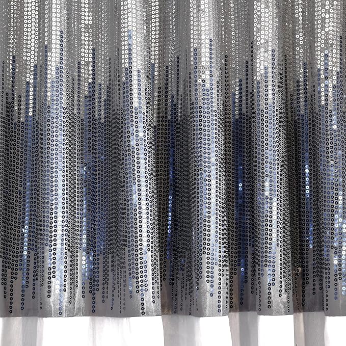 Lush Decor Night Sky Window Curtain Panel, Single 100"W x 84"L Navy & White - Sequin Backdrop Curtain - Extra Wide Curtains - Sliding Door Curtain