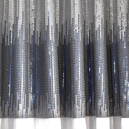 Lush Decor Night Sky Window Curtain Panel, Single 100"W x 84"L Navy & White - Sequin Backdrop Curtain - Extra Wide Curtains - Sliding Door Curtain
