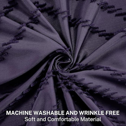 Extra Long Boho Shower Curtain, Woven Fabric 84 in Dark Purple, 72 x 84, Tufted Chevron Striped Modern Chic Textured Minimalist Bathroom Shower Curtain