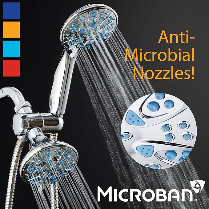 AquaDance for California - Premium High Pressure Antimicrobial 30-setting 3 Way Dual Handheld Shower Head Combo, Stainless Steel Hose, Water Diverter - Chrome Finish