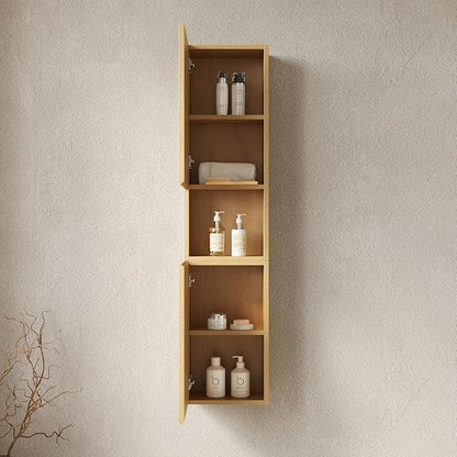 KEIKI Bathroom Wall Cabinet with Soft-Close Doors & Open Shelf, Golden Oak | Premium Wood Medicine Cabinet, Narrow Storage Cabinet for Bathroom Kitchen Laundry Room