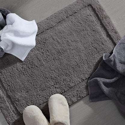 Jean Pierre New York Lydia Border 100% Cotton Bath Mat - Non-Slip Bath Rug - Charcoal - 27"x45"