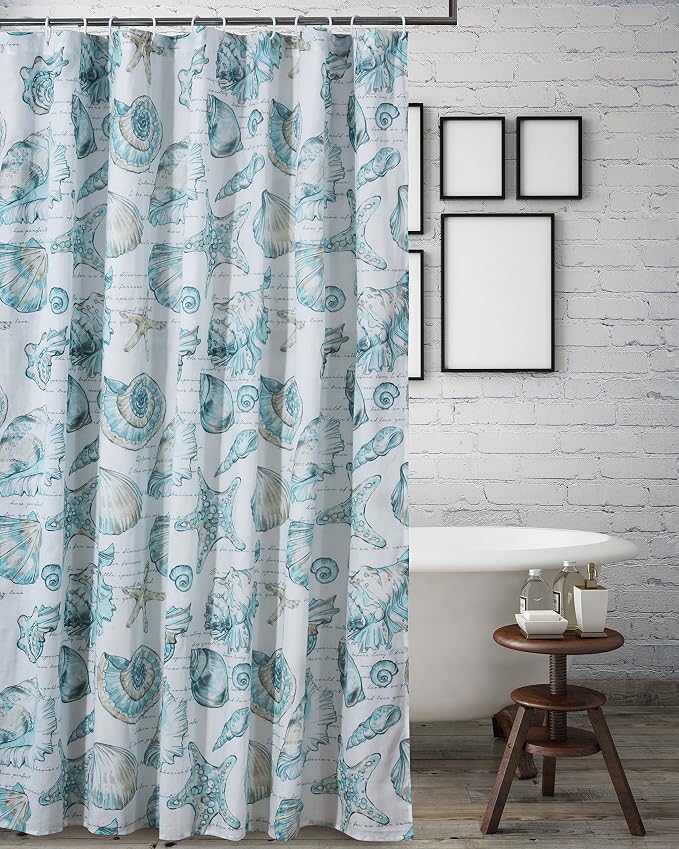 Greenland Home Fashions Fabric Sensations Shower Curtain, Stylish Bathroom Decor, Machine Washable, 72 inches x 72 inches, Cruz Coastal White