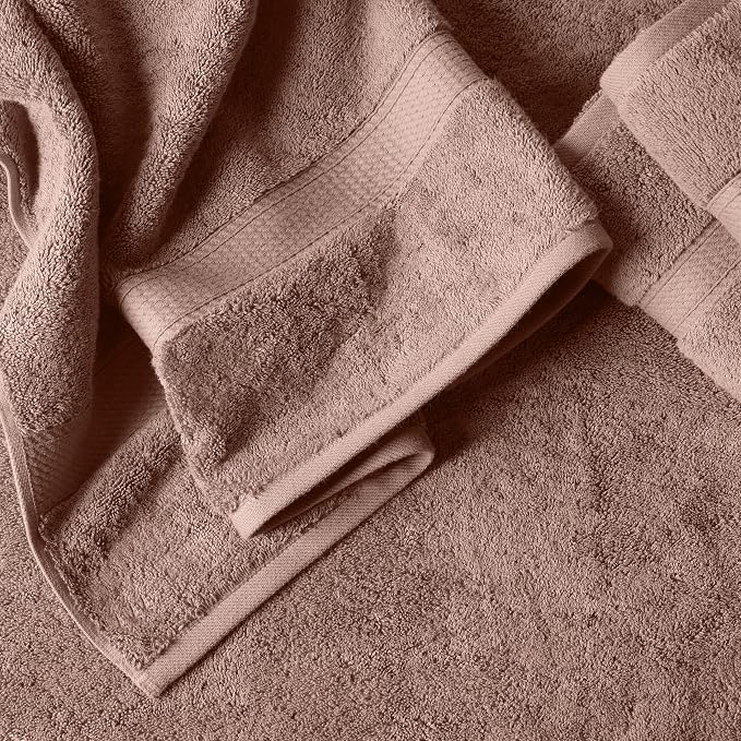 SUPERIOR Egyptian Cotton Ultra Plush & Absorbent, 12 Piece Set, Muted Mauve | Heavyweight 12 Pc Egyptian Cotton Towel Set Includes 4 Bath Towels 4 Hand Towels 4 Washcloths Decorative Rope Border