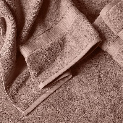 SUPERIOR Egyptian Cotton Ultra Plush & Absorbent, 12 Piece Set, Muted Mauve | Heavyweight 12 Pc Egyptian Cotton Towel Set Includes 4 Bath Towels 4 Hand Towels 4 Washcloths Decorative Rope Border