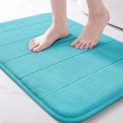 Yimobra Memory Foam Bath Mat, Super Soft Absorbent Bathroom Rug Non Slip, Quick Dry, Machine Washable Floor Carpet for Tub Shower, Home Decor Accessories, 24x17, Lake Blue
