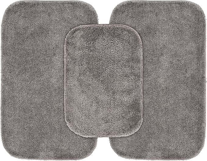 Garland Rug Traditional Nylon Washable Medium Gray 3 Bath Rugs (17" X 24", 21" X 34", 21" X 34") - Soft, Absorbent, and Stylish for Your Bathroom