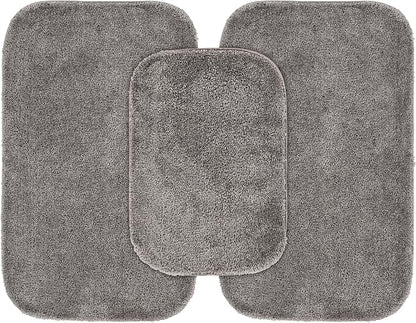 Garland Rug Traditional Nylon Washable Medium Gray 3 Bath Rugs (17" X 24", 21" X 34", 21" X 34") - Soft, Absorbent, and Stylish for Your Bathroom
