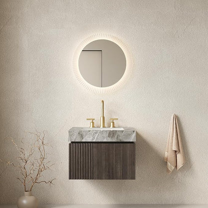 KEIKI 24 Inch Floating Bathroom Vanity with Sink, Espresso & Grey | Modern Wall Mounted Storage Cabinet with 2 Doors, Pre-assembled Wood Panels, Sintered Stone Top & Ceramic Basin Combo Set