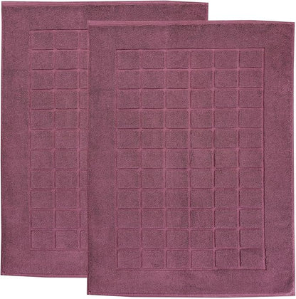 Superior 100% Cotton Bathmat Set, Bath Mats, Bathroom Decor, Shower, Bathtub Essentials, Home Accessories, Small Washable Rug, No Backing, Heavyweight, Nora Collection, Set of 2, 22" x 35", Plum