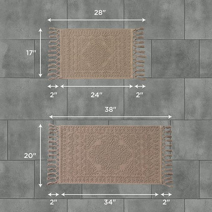 French Connection Nellore Bath Rugs, Set of 2 Woven and Beaded Bath Mats, Durable and Thick Bath Mats for Bathroom and Shower Rugs, 17" x 28" and 20" x 38", Light Yellow