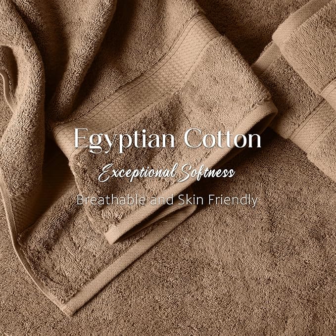 SUPERIOR Egyptian Cotton Plush & Absorbent, Bath Towel Set of 2, Latte | Quick Dry, Soft Luxury Towel Set, Bath Essentials for Bathroom, Guest Bath, Spa, 2 Piece Bath, Madeline Towels