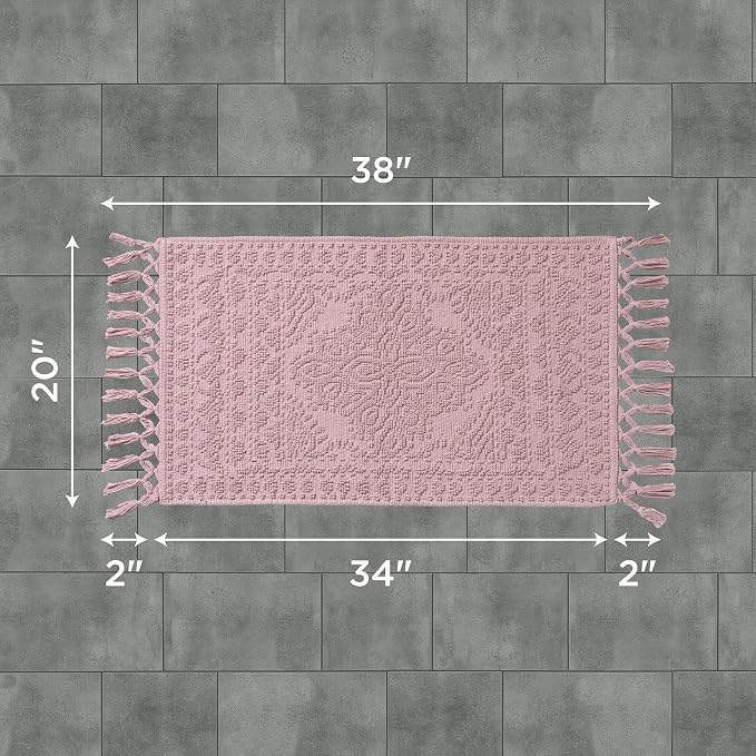 French Connection Nellore Bathroom Rugs, Woven and Beaded Mats, Durable Bath Rugs, Thick Bath Mats for Bathroom and Shower Rugs, 20" x 38", Dusty Pink