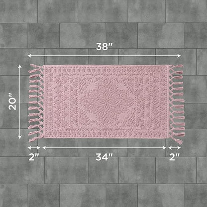 French Connection Nellore Bathroom Rugs, Woven and Beaded Mats, Durable Bath Rugs, Thick Bath Mats for Bathroom and Shower Rugs, 20" x 38", Dusty Pink