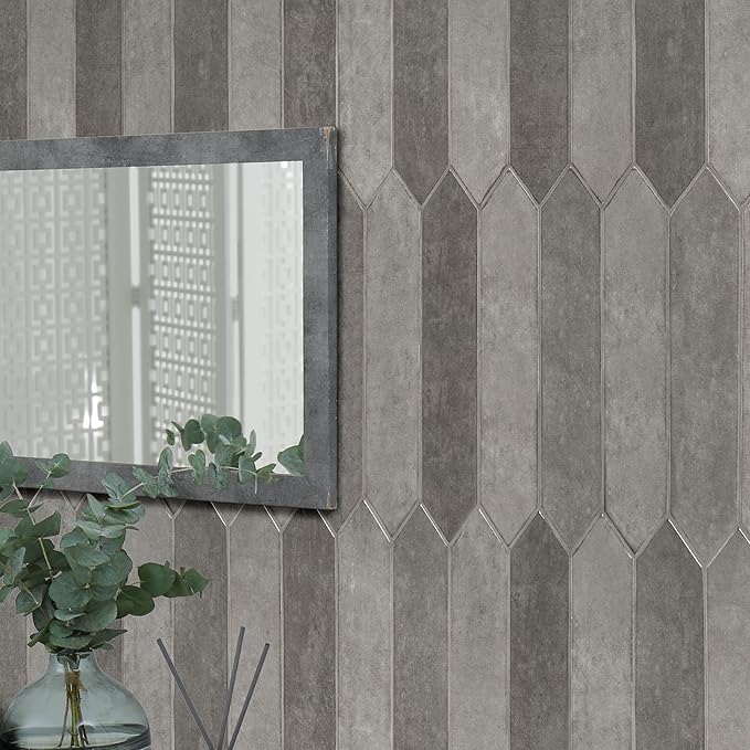 M S International Renzo Storm Glossy Ceramic Picket Wall Tile for Bathroom, Kitchen Backsplash, Accent, and Shower - Sample
