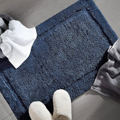 Jean Pierre New York Lydia Border 100% Cotton Bath Mat - Non-Slip Bath Rug - Midnight Navy - 20"x32"