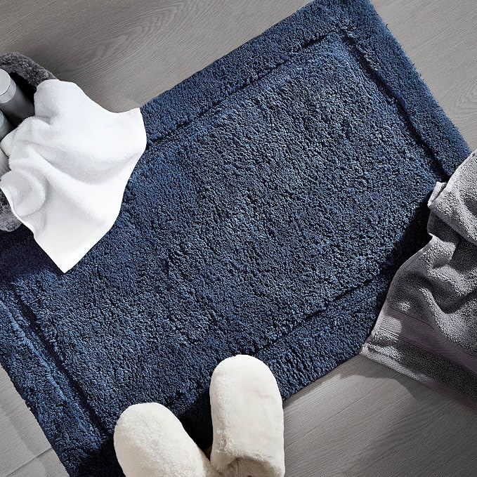 Jean Pierre New York Lydia Border 100% Cotton Bath Mat - Non-Slip Bath Rug - Midnight Navy - 17"x24"