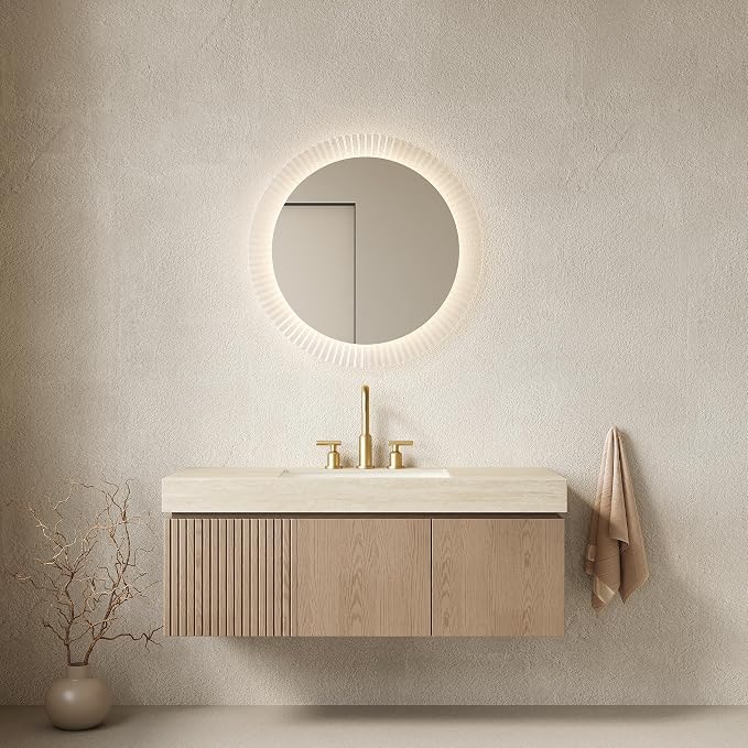 KEIKI 48 Inch Floating Bathroom Vanity with Sink, Light Brown & Beige | Modern Wall Mounted Storage Cabinet w/ Drawer & Door, Pre-assembled Wood Panels, Sintered Stone Top & Ceramic Basin Combo Set