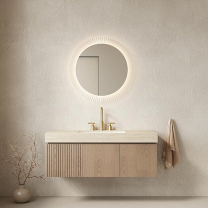 KEIKI 48 Inch Floating Bathroom Vanity with Sink, Light Brown & Beige | Modern Wall Mounted Storage Cabinet w/ Drawer & Door, Pre-assembled Wood Panels, Sintered Stone Top & Ceramic Basin Combo Set