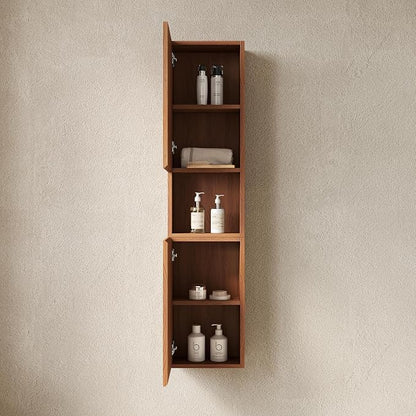 KEIKI Bathroom Wall Cabinet with Soft-Close Doors & Open Shelf, Brown Oak | Premium Wood Medicine Cabinet, Narrow Storage Cabinet for Bathroom Kitchen Laundry Room
