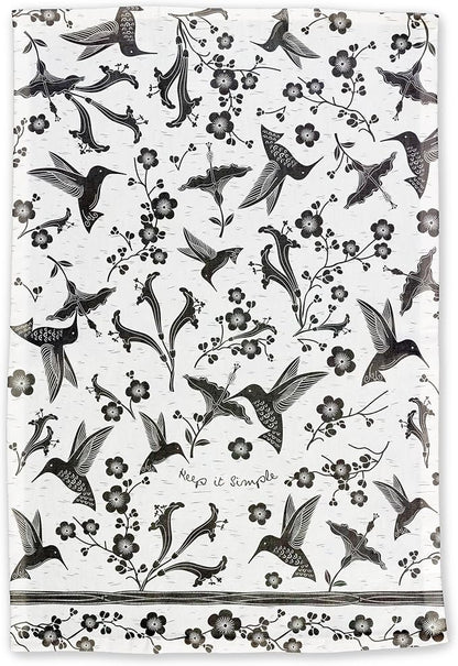 Karma Gifts Black And White Boho Tea Towel, Cotton, Hummingbird 18" x 22"