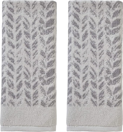 SKL Home Distressed Leaves Han Towel Set-2pc, 100% Turkish Cotton, Gray | 600 GSM weight. Spa-level quality. Soft & absorbent, reversible jacquard. For the bathroom, kitchen, bar or any sink space.