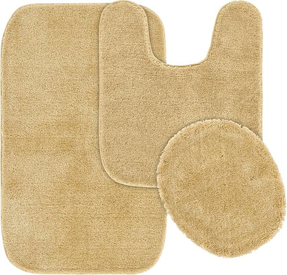 Garland Rug Traditional Nylon Washable Linen 3 Piece Set - Lid, Contour, Bath Rug - Soft, Absorbent, and Stylish for Your Bathroom