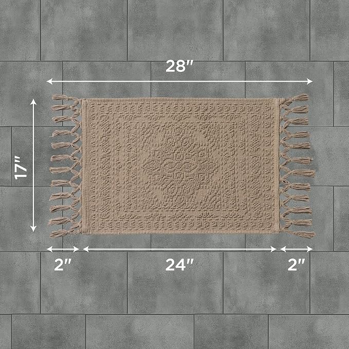 French Connection Nellore Bathroom Rugs, Woven and Beaded Bathroom Mats, Durable Non-Slip Bath Rugs, Thick BathMats, 17'' x 28'', Light Brown (FCB020920)