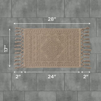 French Connection Nellore Bathroom Rugs, Woven and Beaded Bathroom Mats, Durable Non-Slip Bath Rugs, Thick BathMats, 17'' x 28'', Light Brown (FCB020920)