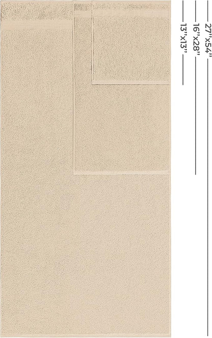 American Veteran 6 Piece Luxury Towel Set, 100% Cotton Turkish Towels - 2 Bath, 2 Hand, 2 Washcloths, Beige
