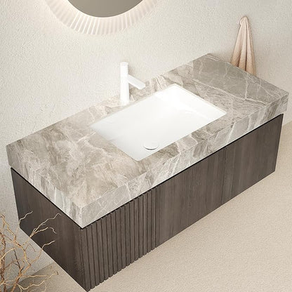 48 Inch Floating Bathroom Vanity with Sink Espresso, Wall-Mounted Bathroom Vanity with Drawer and Doors, Light Gray Sintered Stone Countertop and Ceramic Basin,Pre-Assembled,Espresso