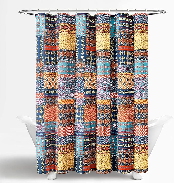 Lush Decor Misha Shower Curtain Single 72" W x 72" L Multi - Fabric Shower Curtains for Bathroom - Patchwork Bathroom Curtain - Colorful Boho Decor