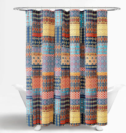 Lush Decor Misha Shower Curtain Single 72" W x 72" L Multi - Fabric Shower Curtains for Bathroom - Patchwork Bathroom Curtain - Colorful Boho Decor