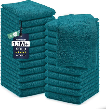 DAN RIVER 24 Pack Cotton Wash Cloths Set for Showering [12x12] Teal | Lighter Weight, Quick to Dry, Super Soft & Absorbent Face Towels, Hotel Quality, Perfect for Bathroom, Gym, Spa