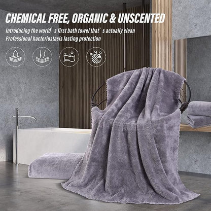 MOONQUEEN 2 Pack Premium Bath Towel Set - Quick Drying - Microfiber Coral Velvet Highly Absorbent Towels - Multipurpose Use as Bath Fitness, Bathroom, Shower, Sports, Yoga Towel (Grey)