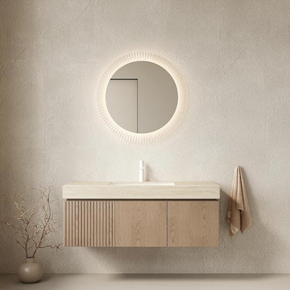 KEIKI 48 Inch Floating Bathroom Vanity with Sink, Light Brown & Beige | Modern Wall Mounted Storage Cabinet w/ Drawer & Door, Pre-assembled Wood Panels, Sintered Stone Top & Ceramic Basin Combo Set