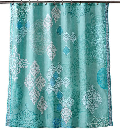 Maison d' Hermine Shower Curtain 100% Cotton One Panel 70"x72" Washable Fabric Shower Curtains for Bathroom, Easy Hanging with 12 Button Holes - Home Spa Easter Gifts (Versailles - Turquoise)