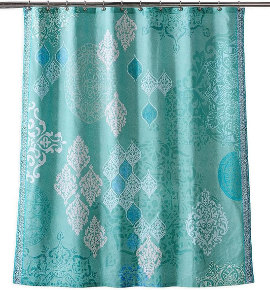 Maison d' Hermine Shower Curtain 100% Cotton One Panel 70"x72" Washable Fabric Shower Curtains for Bathroom, Easy Hanging with 12 Button Holes - Home Spa Easter Gifts (Versailles - Turquoise)
