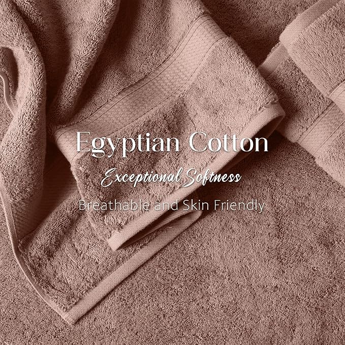 Superior Egyptian Cotton Plush Absorbent, Bath Towel Set of 4, Muted Mauve | Quick Dry, Soft Luxury Towel Set, Bath Essentials for Bathroom, Guest Bath, Spa, 4 Piece Bath, Madeline Towels