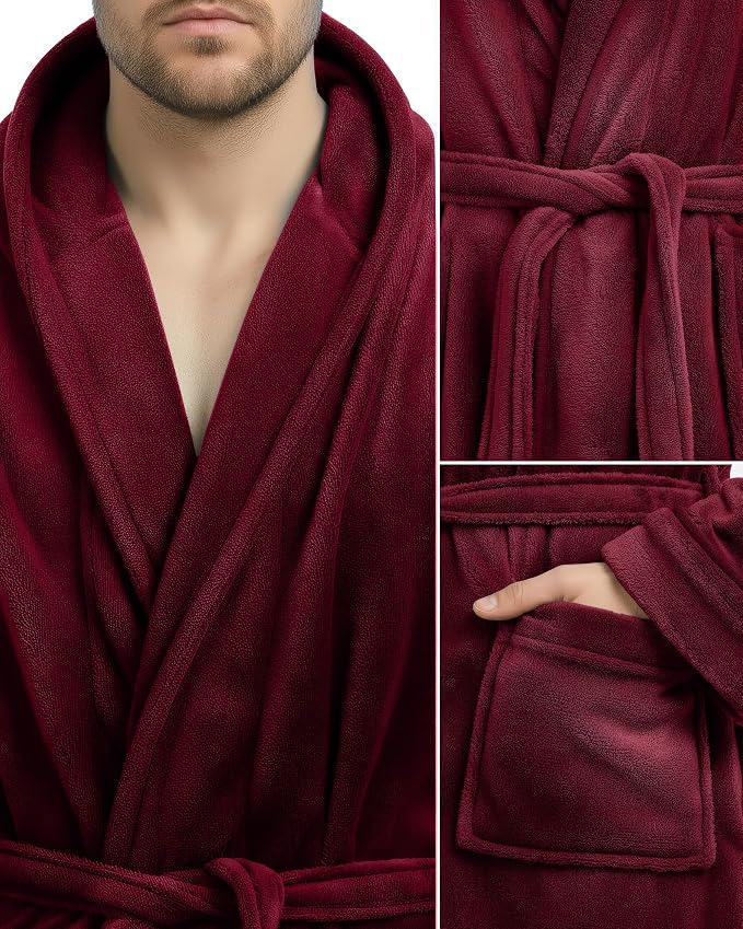 NY Threads Luxury Ultra Soft Mens Robe with Hood Plush Fleece Long Bathrobe