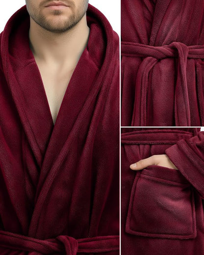 NY Threads Luxury Ultra Soft Mens Robe with Hood Plush Fleece Long Bathrobe