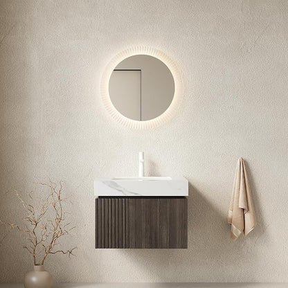 KEIKI 24 Inch Floating Bathroom Vanity with Sink, Espresso & White | Modern Wall Mounted Storage Cabinet with 2 Doors, Pre-assembled Wood Panels, Sintered Stone Top & Ceramic Basin Combo Set