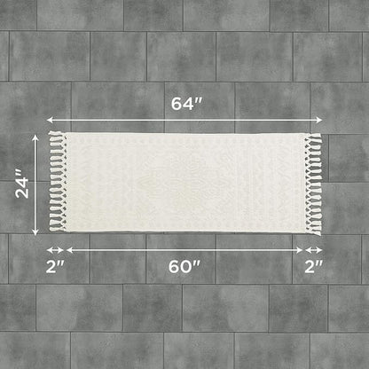 French Connection Nellore Bathroom Rugs, Woven and Beaded Bathroom Mats, Durable Bath Rugs, Thick Bath Mats for Bathroom and Shower Rugs, 24" x 64", Ivory